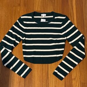 Le Lis Hunter Green & Cream Striped Crewneck Sweater